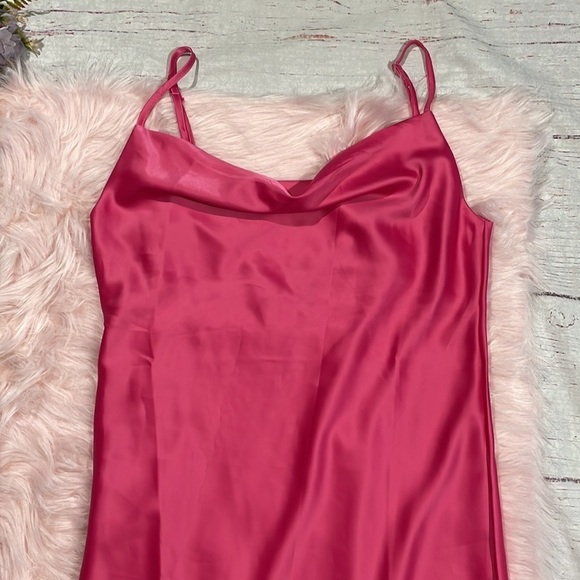 Zara Bloggers Favorite Barbie Bright Pink Satin Midi Slip Dress - Picture 9 of 11